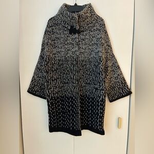 Emporio Armani Black and Grey Patterned Knitting Wool Blend Coat Duster EU 40